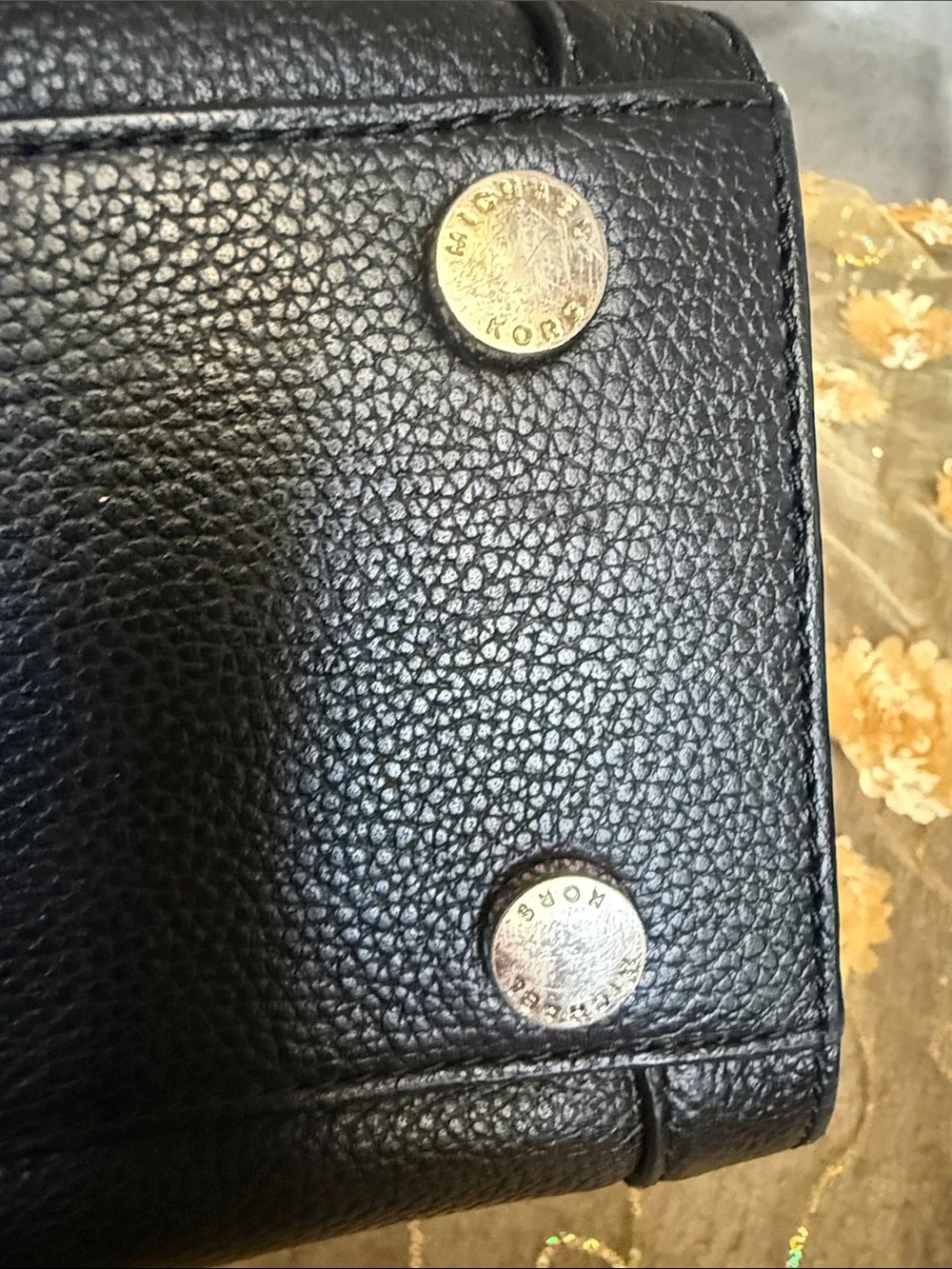 Michael Kors Black Leather Satchel with Gold-Tone Turn Lock